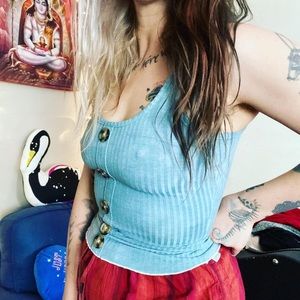 handdyed derek heart tight tank with tortoise shell faux buttons🌈